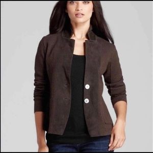Eileen Fisher Wool Sweater Coat Women’s Brown Suede Leather Trim Cardigan SZ  L
